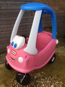 Classic Little Tikes cozy coupe ride on toy in pink and blue
