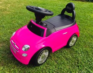 bright pink Fiat 500 ride on toy